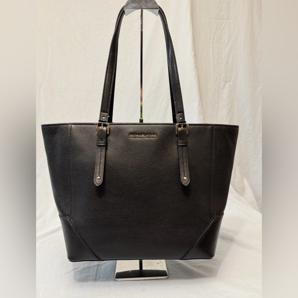 NWT Michael Kors Aria Large Black Pebbled Leather Tote Bag Gold Hardware